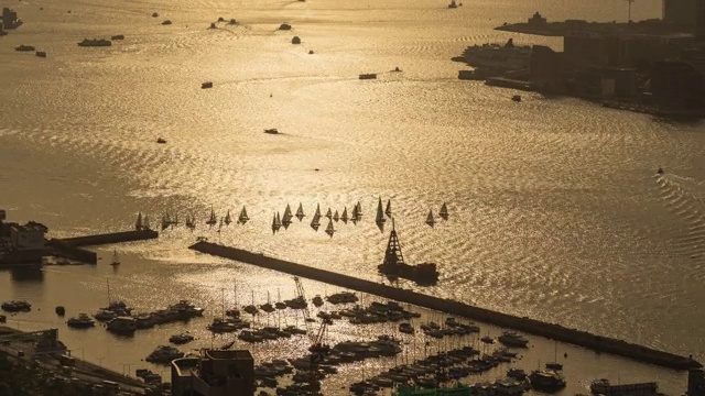 时间流逝俯视图场景的香港城市摩天大楼在日落时间视频素材