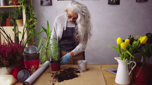 资深女性喜欢她的植物视频素材