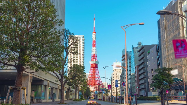 4K，时间流逝在东京城与东京塔在日本亚洲是一个著名的地方。城市的生活理念视频素材