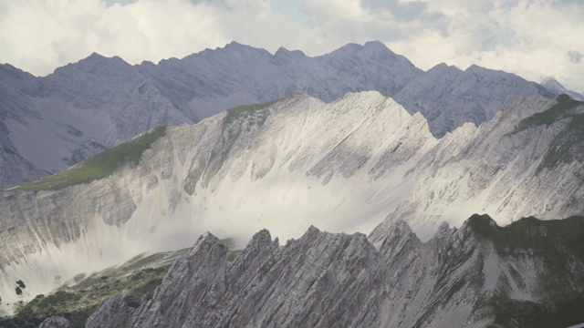 在奥地利因斯布鲁克的卡文德尔山，Hafelekarspitze-Seegrube在夏季的阿尔卑斯山脉全景视频素材