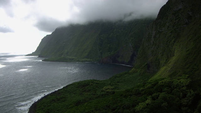 鸟瞰图的海岸线和悬崖在莫洛凯的北岸在夏威夷群岛。视频素材