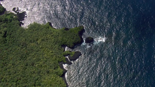 鸟瞰图郁郁葱葱的海岸和岩石形成毛伊岛在夏威夷群岛。视频素材