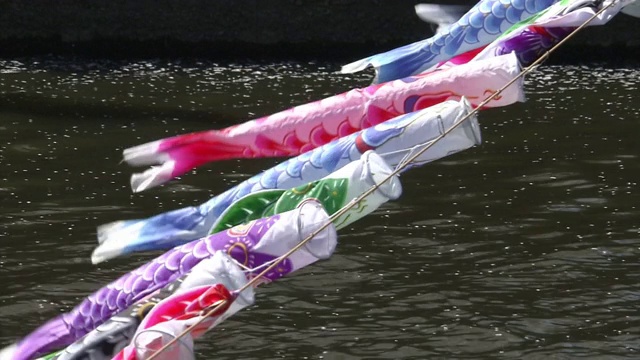 Koinobori' Over River，群马县，日本视频素材