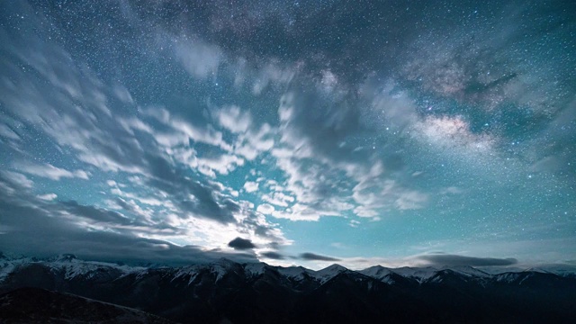 银河在雪山后面升起视频素材