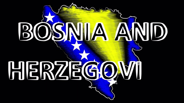 波斯尼亚和黑塞哥维那在地图和旗帜上着色。运动设计。视频素材