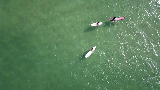 韩国庆尚北道，雍汉里海滩/浦项溪，人们在冲浪视频素材