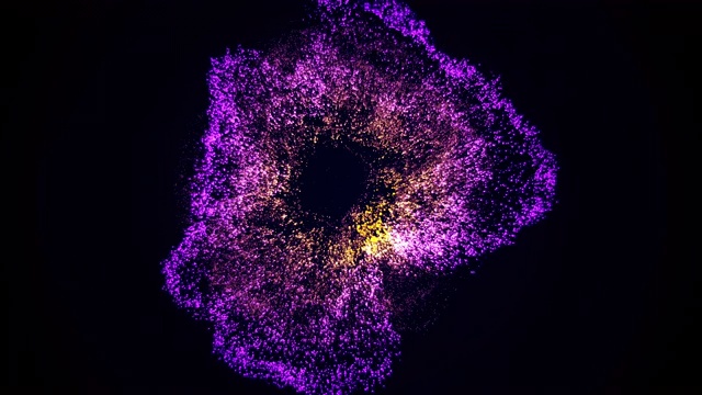 紫色能量移动和旋转小球在黑色背景。动画。摘要技术、科学、工程和人工智能运动背景视频素材