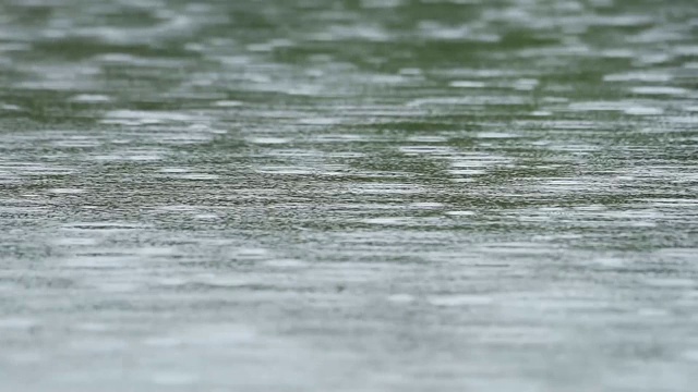 雨滴落在河水表面视频素材