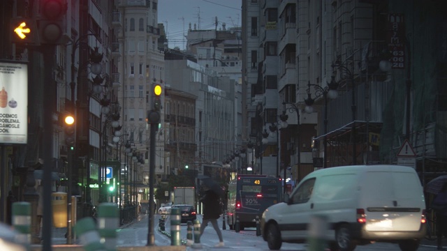 雨夜交通的街景。瓦伦西亚,西班牙视频素材