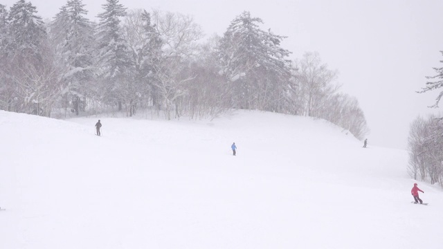 人们在滑雪场滑雪和单板滑雪。冬季运动与假期视频素材