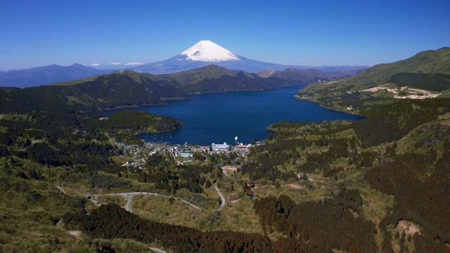 蓝天映衬下的湖光山色视频素材