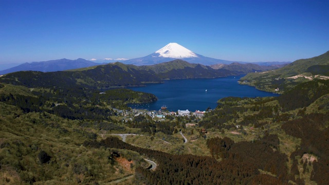 蓝天映衬下的湖光山色视频素材