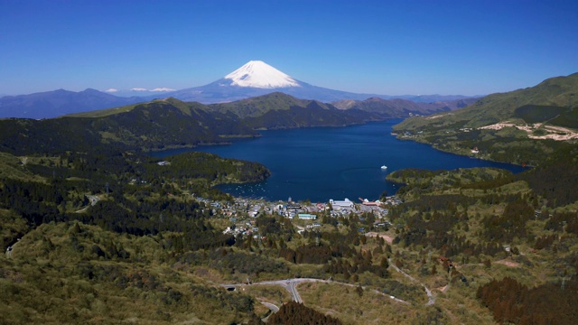 蓝天映衬下的湖光山色视频素材