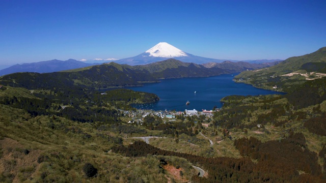 蓝天映衬下的湖光山色视频素材