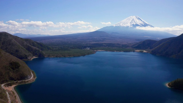 蓝天映衬下的湖光山色视频素材