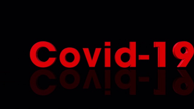 Covid-19冠状病毒红色文本大流行警告标志标题飞行与动态模糊3d渲染动画30帧/秒4096er 4k和声音SFX视频下载