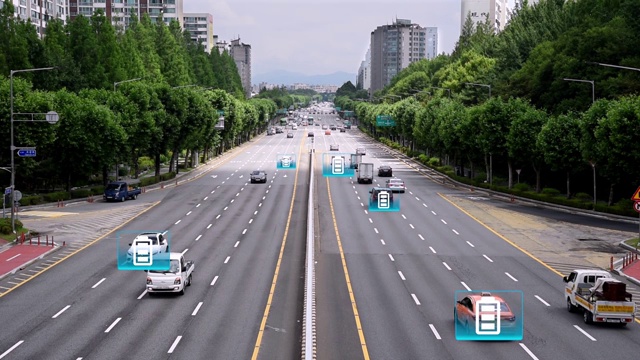 电动汽车或氢电动汽车在道路上行驶的计算机图形图像。视频购买