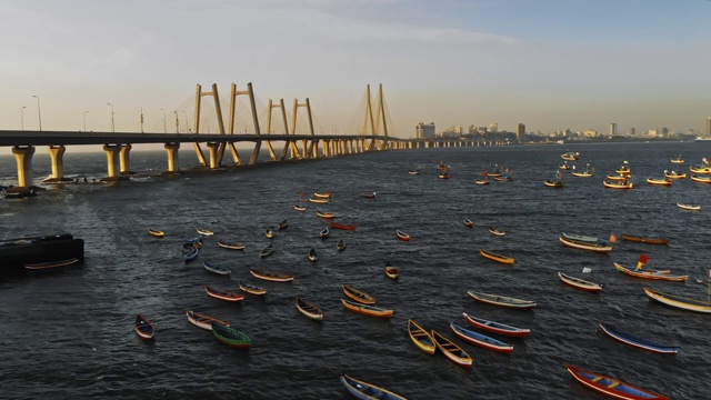 Bandra Worli海上连接无人机拍摄，孟买，4k视频素材