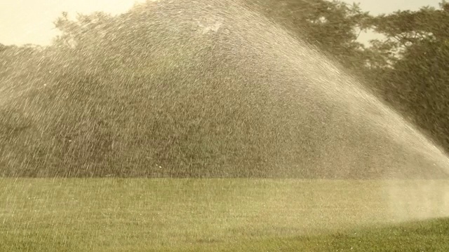 水洒水草坪花园灌溉在慢动作视频素材