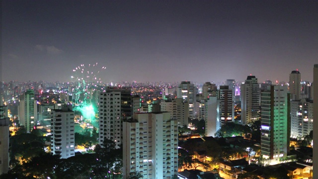 除夕夜在大城市燃放烟花庆祝视频素材