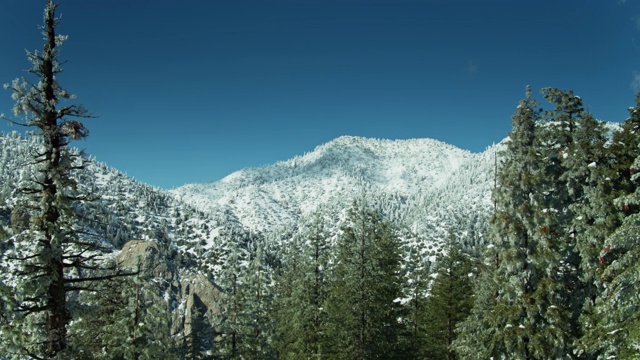 蓝天之上的雪峰在圣加布里埃尔山-空中视频素材