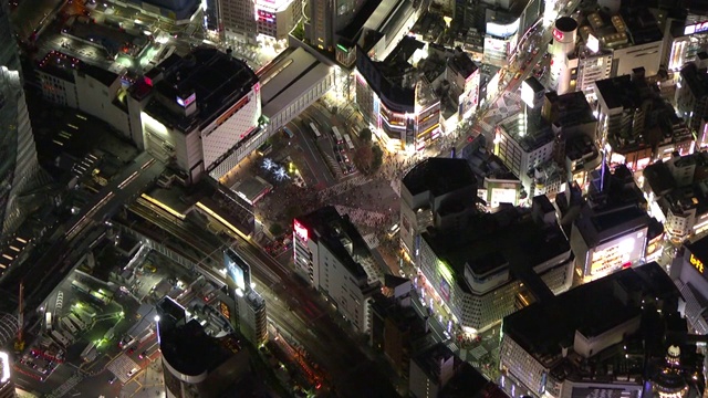 空中，涩谷站晚上，东京，日本视频素材