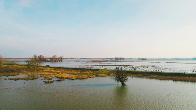 田野和河流，水延伸到指定的洪水地区。视频下载