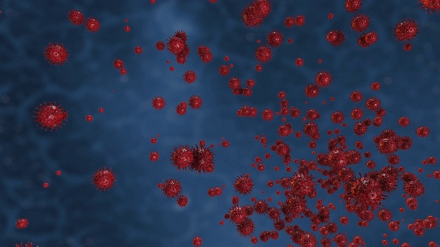 冠状病毒红细胞飞散形成新型冠状病毒文本视频素材