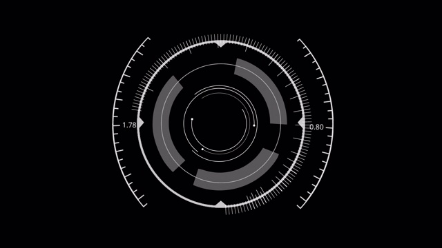 HUD圆用户界面上孤立的黑色背景。目标搜索范围和扫描元素主题。数字UI和科幻循环。3 d演示呈现视频素材