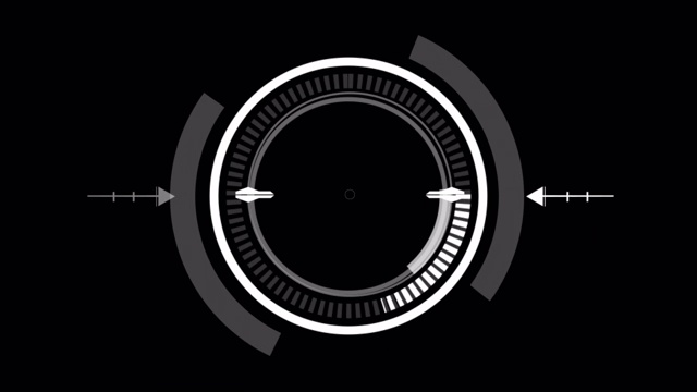 HUD圆用户界面上孤立的黑色背景。目标搜索范围和扫描元素主题。数字UI和科幻循环。3 d演示呈现视频素材