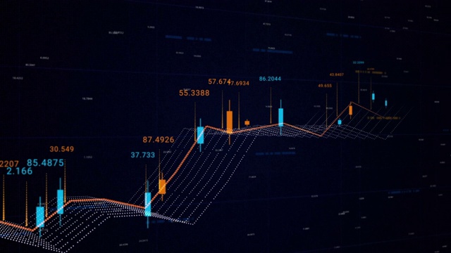 几何网络图形可视化的网络业务情况。动画。数字三维金融图表的抽象动画显示全球股票市场价值的上升和下降视频素材