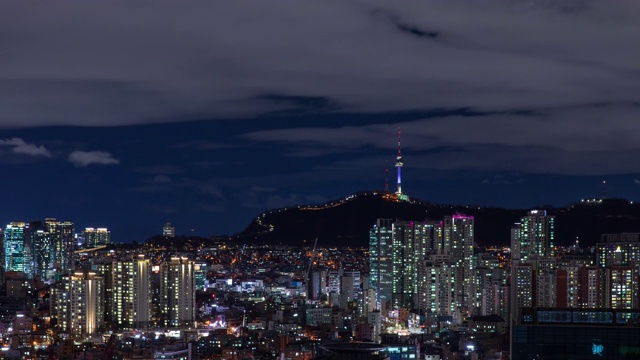 韩国首尔龙山谷首尔塔夜景视频素材