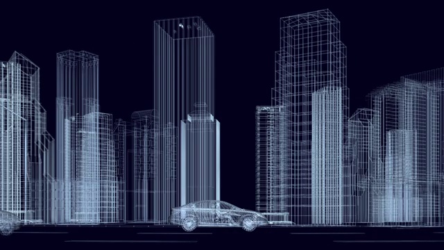 城市中的3d汽车线框视频素材