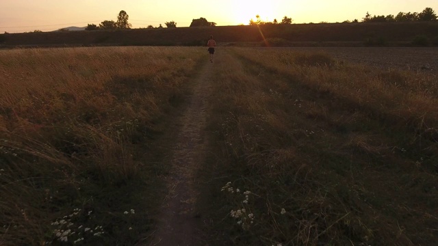 夕阳下奔跑的人视频素材