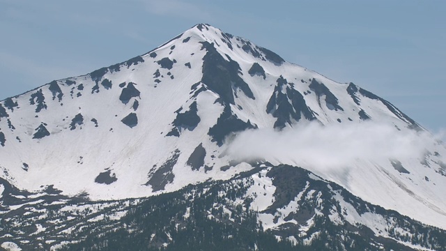 俄勒冈州的麦克洛克林山被雪覆盖的山峰的鸟瞰图。视频素材