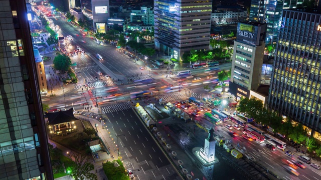 最后一次集会地点光华门广场和钟路世宗路十字路口夜间鸟瞰图视频素材