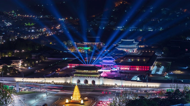 景福宫(国宝)夜景鸟瞰图视频素材