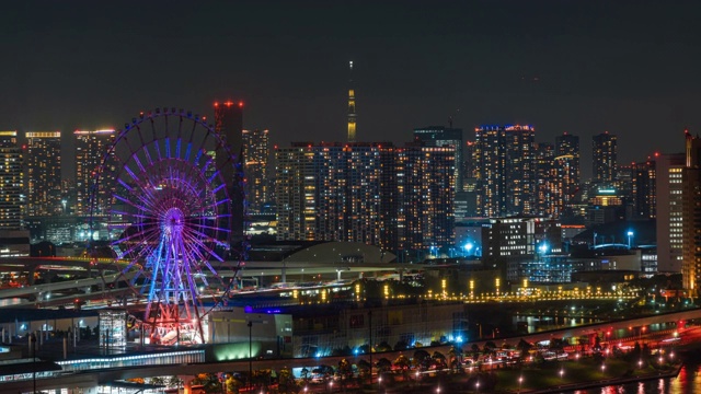 4K延时:放大东京天空树和天际线在晚上的日本视频素材