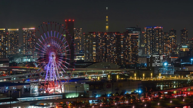 4K延时:平移左边鸟瞰东京天空树和天际线在晚上日本视频素材