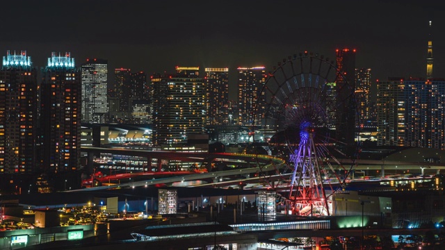 4K延时:东京天空树和日本天际线的夜间鸟瞰图视频素材