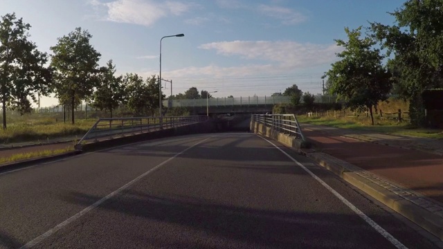 在天空下的城市中，树木中的道路-荷兰布雷达视频素材