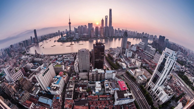 高空俯瞰上海都市白天城市景观的变迁视频素材