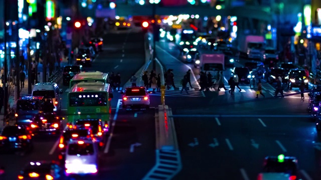 东京涩谷的霓虹街的夜景发生了倾斜视频素材