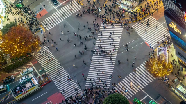 日本东京黄昏时的涩谷十字路口视频素材