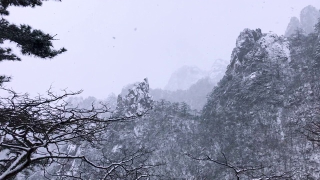 黄山罕见降雪，是联合国教科文组织世界遗产，冬季大雪景区视频下载