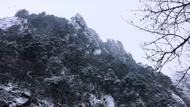 黄山罕见降雪，是联合国教科文组织世界遗产，冬季大雪景区视频素材