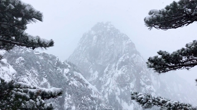 黄山罕见降雪，是联合国教科文组织世界遗产，冬季大雪景区视频素材