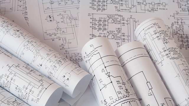 科学、技术和电子。电气工程图纸打印。科学发展。视频素材