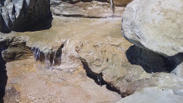 放大黄蜂从一个小瀑布饮水的画面视频下载