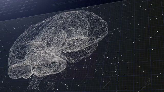 HUD显示显示器3d。医用超高清抽象动画。实验室仪表板界面。人脑在诊断电脑显示器上的研究。视频素材